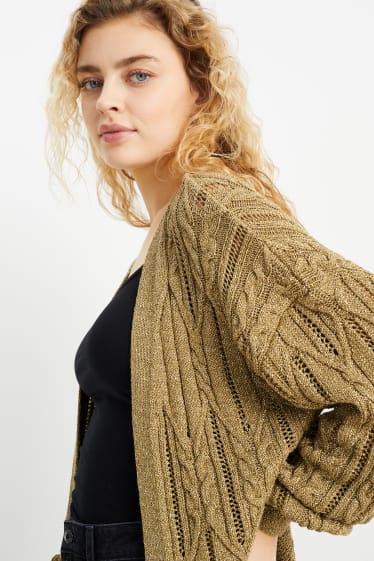 Women - Cardigan - cable knit pattern - khaki
