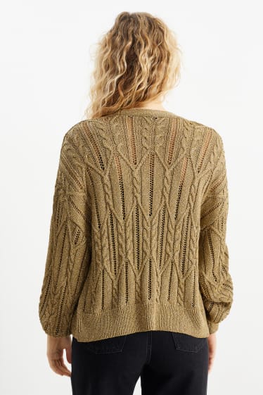 Women - Cardigan - cable knit pattern - khaki