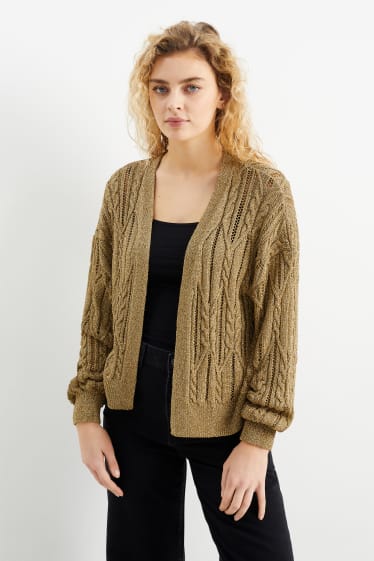 Donna - Cardigan - motivo a treccia - kaki