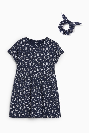 Bambini - Set - vestito ed elastico - 2 pezzi - a fiori - blu scuro
