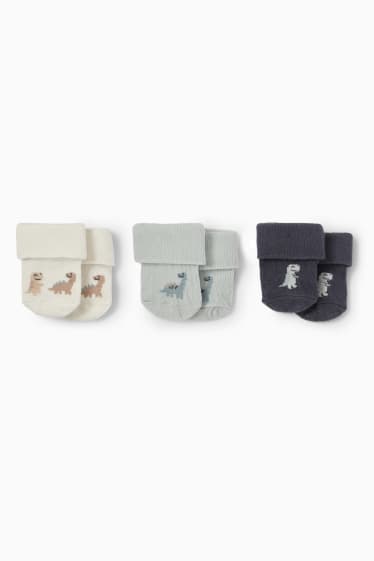 Miminka - Multipack 3 ks - různí dinosauři - ponožky s motivem pro novorozence - krémově bílá