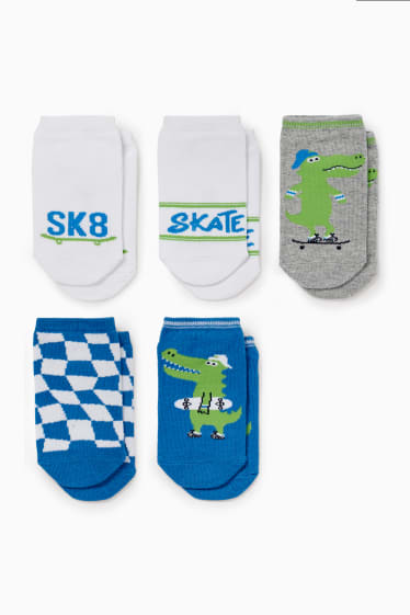 Bambini - Confezione da 5 - coccodrillo sullo skateboard - calzini corti con motivi - blu