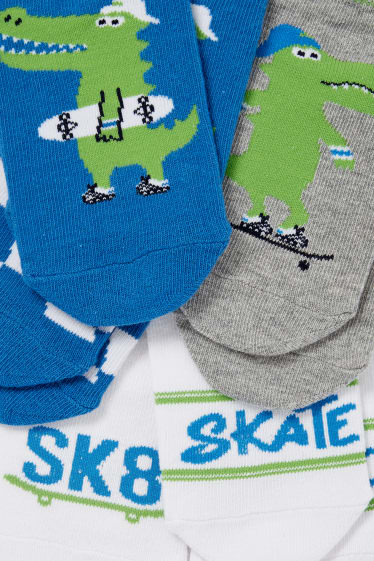 Kinderen - Set van 5 paar - skater/krokodil - sneakersokken met motief - blauw