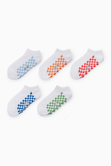 Children - Multipack of 5 - trainer socks - check - white