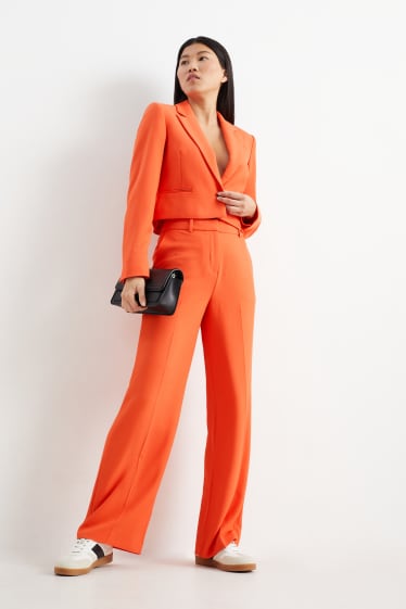 Dámské - Business kalhoty - high waist - wide leg - oranžová