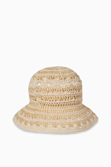 Women - Straw hat - striped - beige
