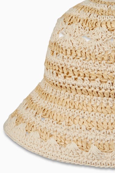 Women - Straw hat - striped - beige