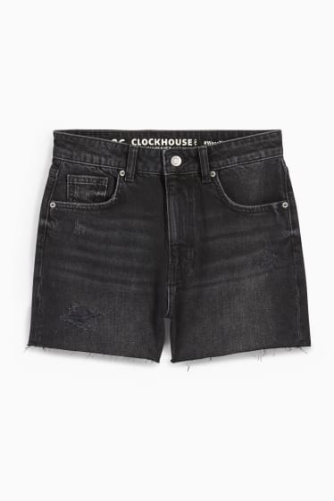 Ados & jeunes adultes - CLOCKHOUSE - short en jean - high waist - jean gris foncé
