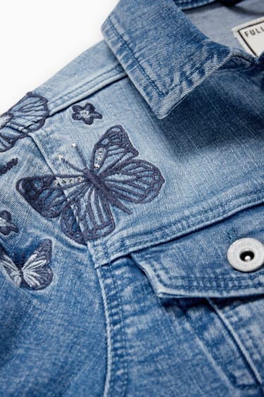Enfants - Papillon - veste en jean avec pierres de strass - jean bleu