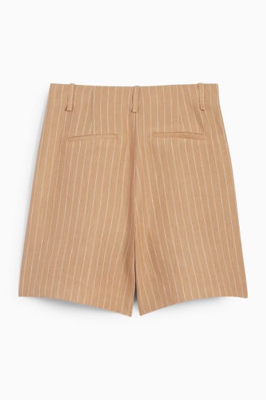 Dames - Linnen shorts - high waist - gestreept - beige