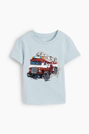 Kinderen - Brandweer - T-shirt - glanseffect - lichtblauw