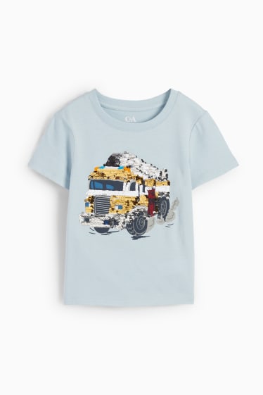 Children - Fire brigade - short sleeve T-shirt - shiny - light blue