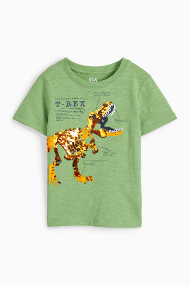 Dzieci - Dinozaur - koszulka z krótkim rękawem - efekt połysku - zielony