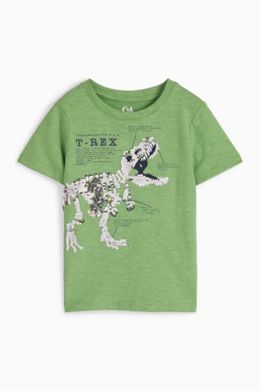 Dětské - Motiv dinosaura - tričko s krátkým rukávem - s lesklou aplikací - zelená