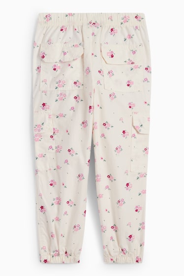 Dětské - Cargo kalhoty - s květinovým vzorem - krémově bílá