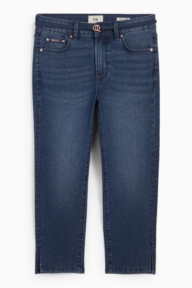 Women - Capri jeans with belt - mid-rise waist - LYCRA® - blue denim