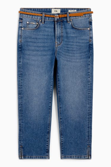 Damen - Capri Jeans mit Gürtel - Mid Waist - LYCRA® - helljeansblau