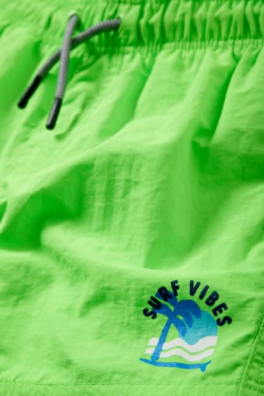 Dětské - Surfařský motiv - koupací šortky - neonově zelená