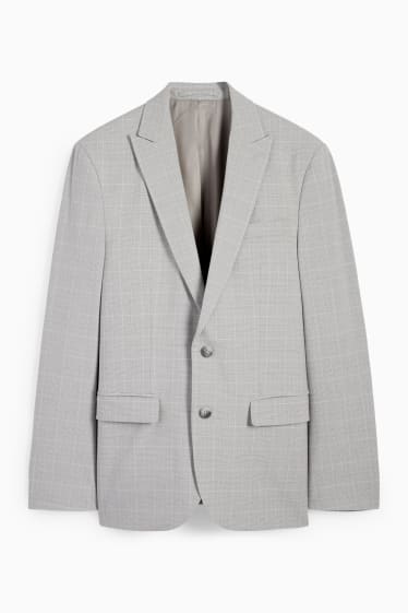 Pánské - Oblekové sako - slim fit - Flex - kostkované - šedá