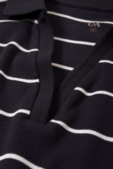 Women - Basic polo shirt - striped - dark blue