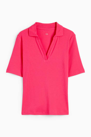 Damen - Basic-Poloshirt - dunkelrosa