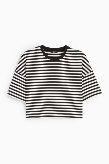 Damen - Crop T-Shirt - gestreift - schwarz