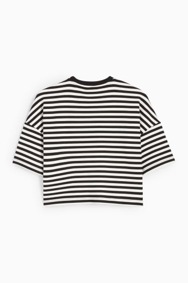 Women - Cropped T-shirt - striped - black