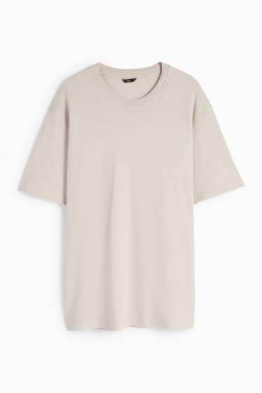 Hommes - T-shirt - texturé - beige clair