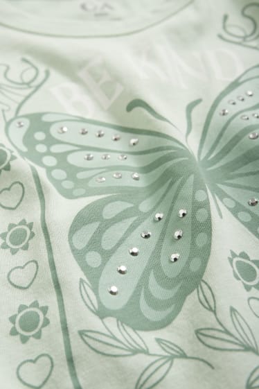 Kinder - Schmetterling - Kurzarmshirt mit Strasssteinen - mintgrün