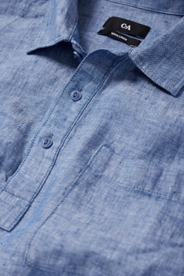 Heren - Linnen overhemd - regular fit - kent - donkerblauw