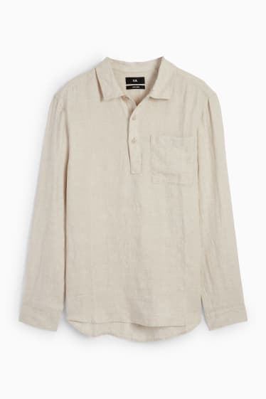 Men - Linen shirt - regular fit - Kent collar - beige