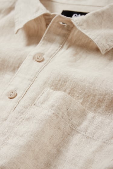 Uomo - Camicia in lino - regular fit - collo all'italiana - beige