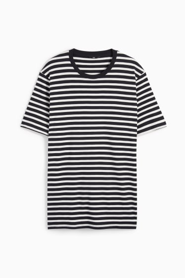 Men - T-shirt - striped - dark blue / creme white