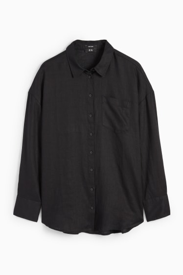 Dames - Linnen blouse - zwart