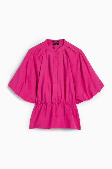 Dames - Blouse - linnenmix - fuchsiarood