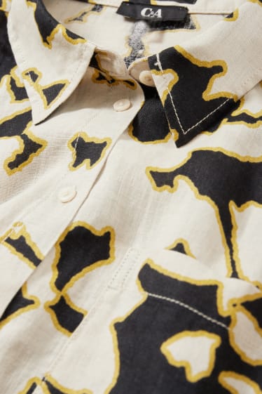 Dames - Linnen blouse - met patroon - zwart / beige