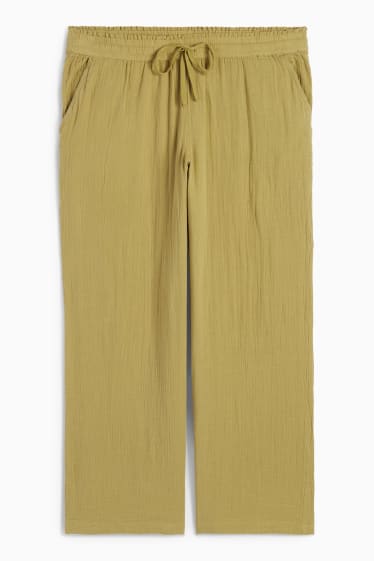 Femmes - Pantalon en toile - mid waist - relaxed fit - jaune moutarde