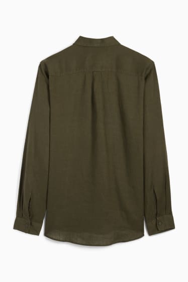 Uomo - Camicia di lino - regular fit - collo all'italiana - verde scuro