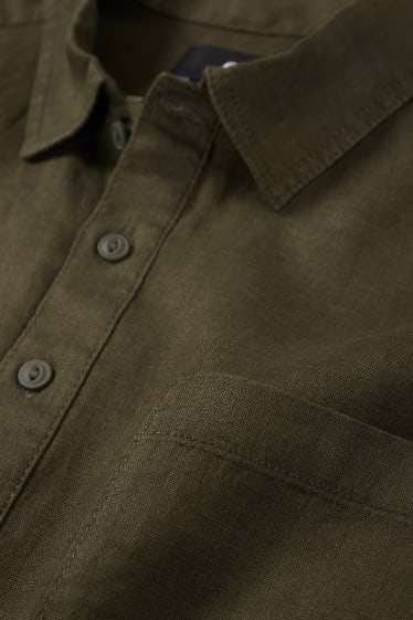 Uomo - Camicia di lino - regular fit - collo all'italiana - verde scuro