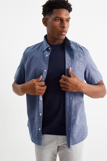Heren - Oxford overhemd - regular fit - button down - donkerblauw