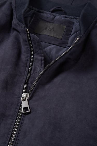 Men - Bomber jacket - faux leather - dark blue