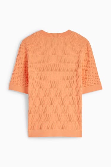Dames - Gebreide trui - korte mouwen - oranje