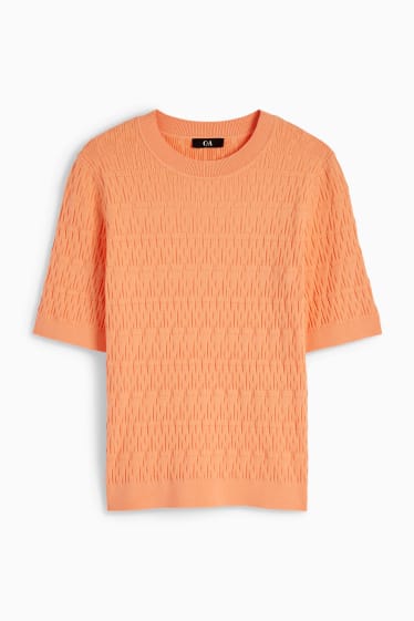 Femei - Pulover tricotat - mânecă scurtă - portocaliu