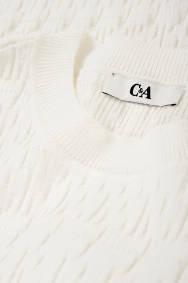 Donna - Maglione lavorato a maglia - a maniche corte - bianco crema