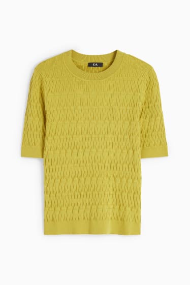 Women - Knitted jumper - short sleeve - yellow
