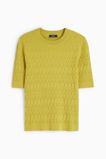 Damen - Strickpullover - kurzarm - gelb