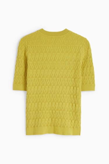 Women - Knitted jumper - short sleeve - yellow