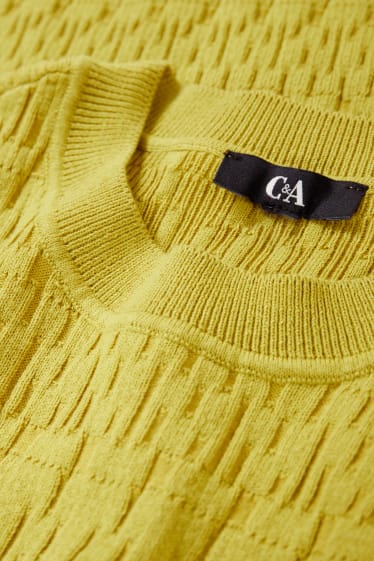 Women - Knitted jumper - short sleeve - yellow