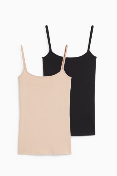Damen - Multipack 2er - Basic-Top - schwarz / beige
