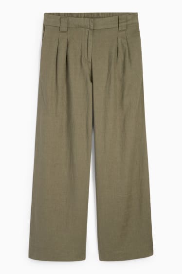 Mujer - Pantalón de lino - high waist - wide leg - verde oscuro